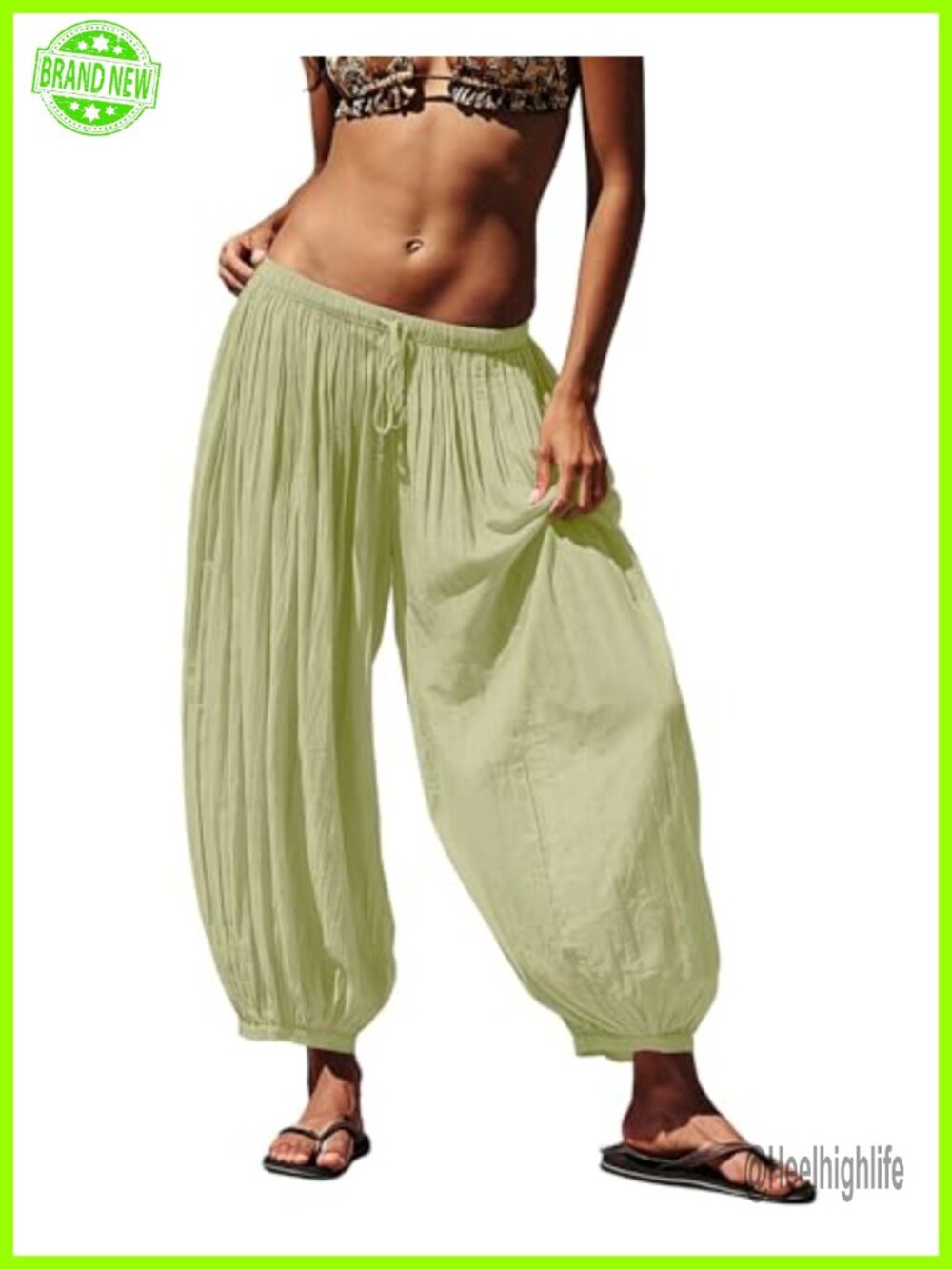 Women Linen Blend Baggy Pants Elastic Waist Lightweight Summer Boho Harem Pants